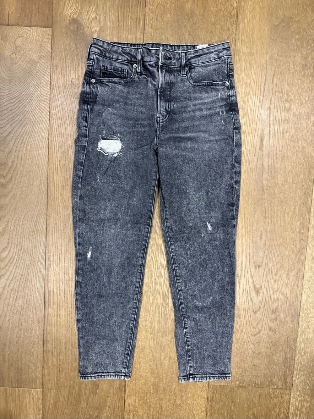 Old Navy High-Waisted O.G. Straight Ankle Jeans Gray Acid Wash Distressed